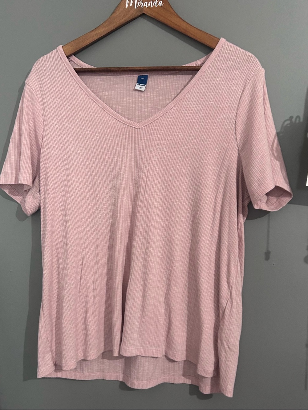 Basic V-Neck Ribbed Tee - Pink